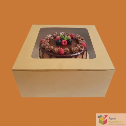 Kraft brown cake box with clear window lid empty view