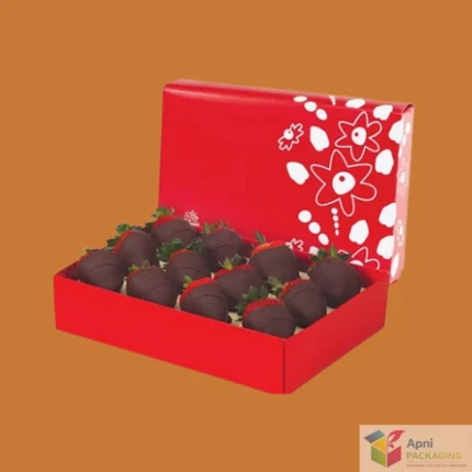 Red premium chocolate gift box filled with assorted chocolate covered strawberries