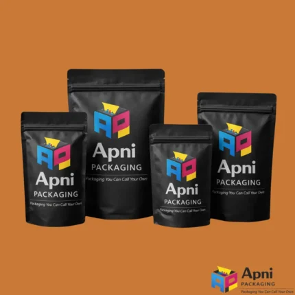 Matte black stand up zipper pouch with custom branding