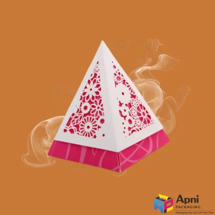 Luxury pyramid gift box with floral cut-out design by Apni Packaging Pakistan