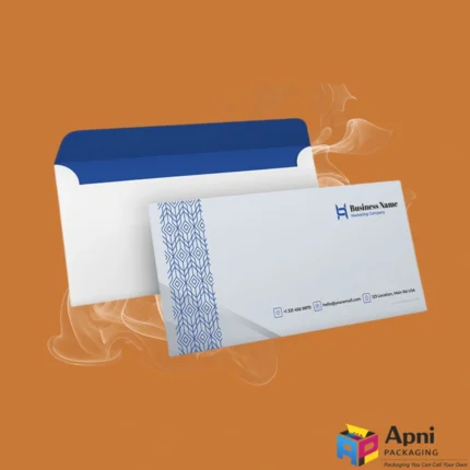 Custom blue envelope set designed by Apni Packaging with modern design.