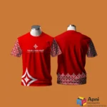 Red custom logo t-shirt with geometric design for branding
